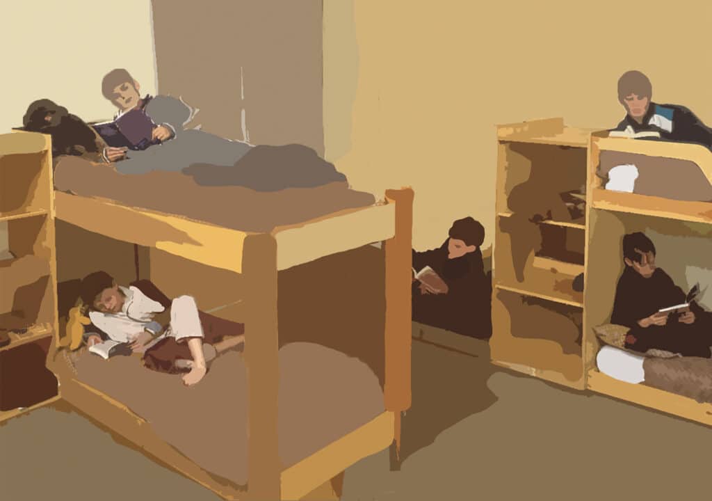 Jonathan dormait à côté de la porte du dortoir. Personne n’a rien vu ni entendu dans la chambre. (Illustration: J. Sasson / L'Essor)