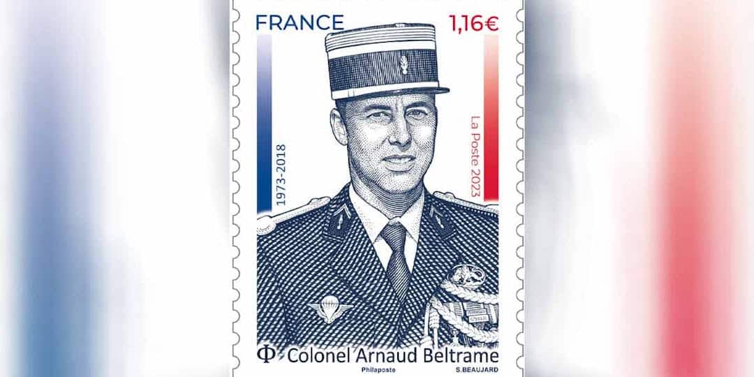 Timbre Arnaud Beltrame mis en vente le 23 mars avec exposition philatélique gendarmerie à Maizières-lès-Metz