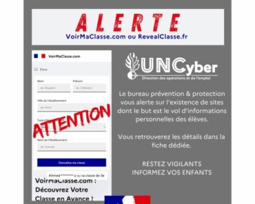 Le message d'alerte des cyber gendarmes sur les sites tentant de dérober les données personnelles des élèves avant la rentrée des classes. (Ph: Unité nationale C