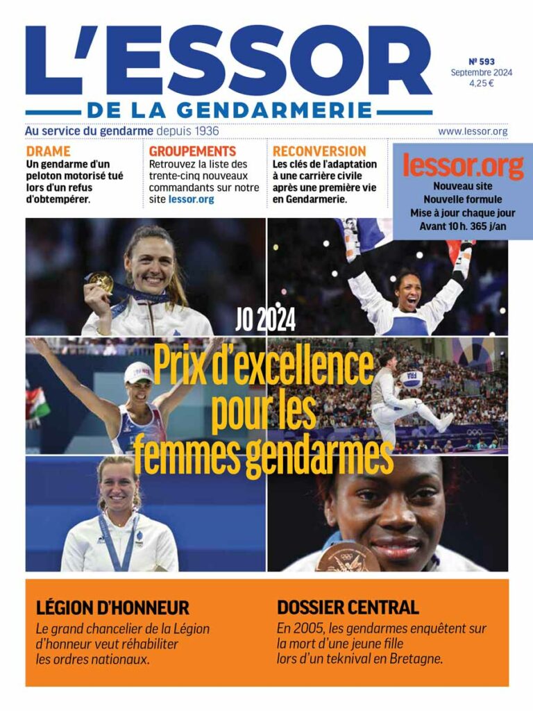 Une du numéro 593 du magazine L'Essor de la Gendarmerie, paru en septembre 2024.