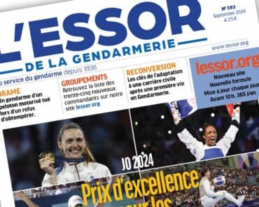 Extrait de la Une du numéro 593 du magazine L'Essor de la Gendarmerie, paru en septembre 2024.