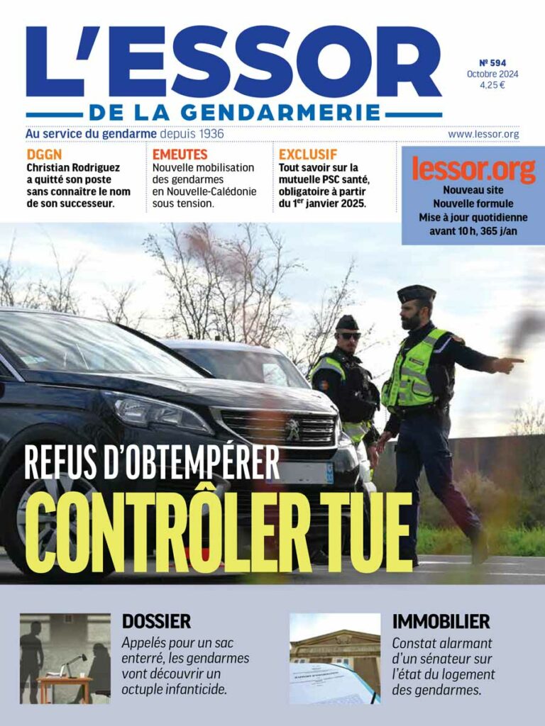 Une du numéro 594 du magazine L'Essor de la Gendarmerie, paru en octobre 2024.