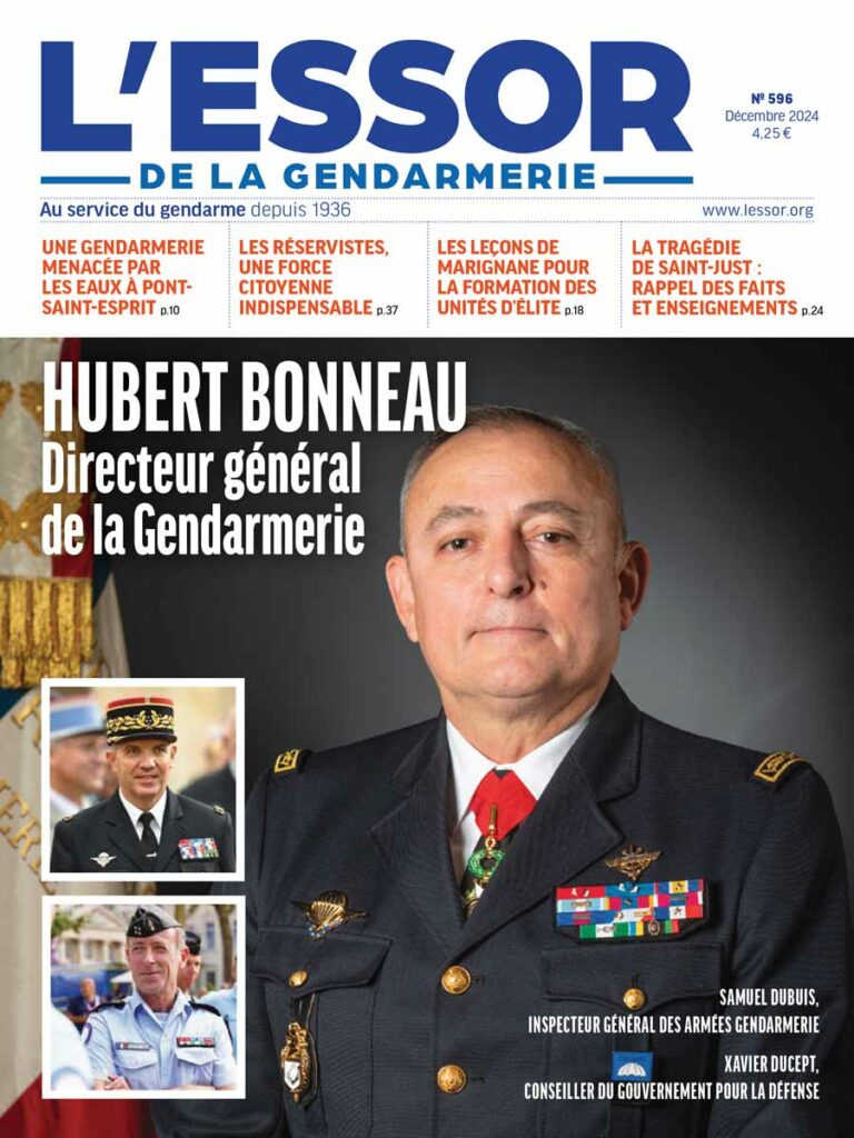 Une du numéro 596 de L'Essor de la Gendarmerie, paru en décembre 2024.