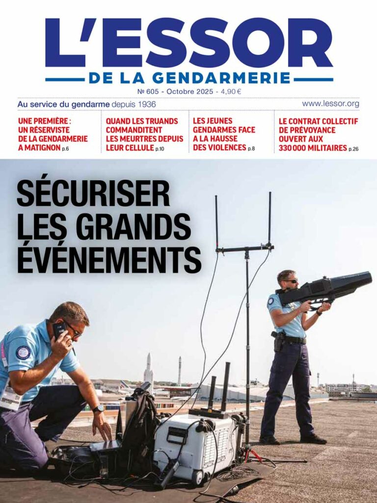 Une du numéro 605 du magazine L’Essor de la Gendarmerie, paru en octobre 2025.