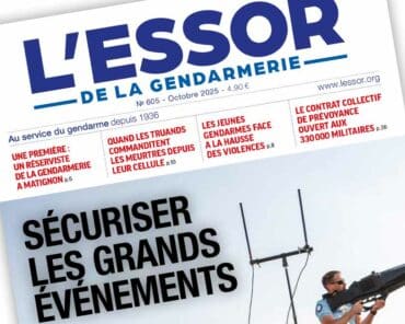Extrait de la Une du numéro 605 du magazine L’Essor de la Gendarmerie, paru en octobre 2025.