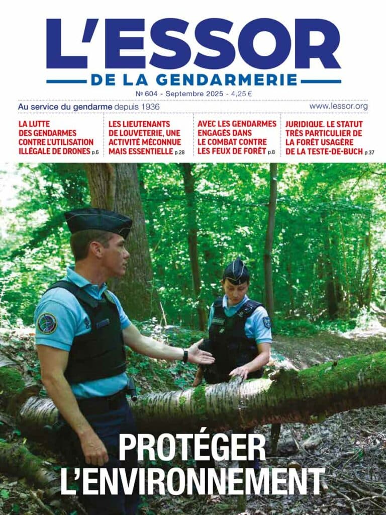 Une du numéro 604 du magazine L’Essor de la Gendarmerie, paru en septembre 2025.