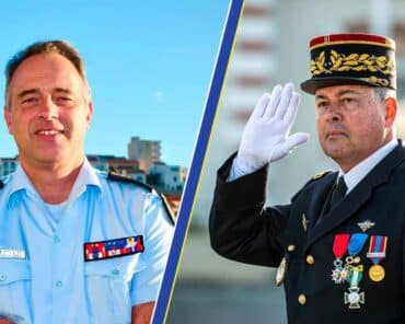 À gauche, le général de corps d'armée A.Browaeys, commandant la région de gendarmerie Paca et les forces de gendarmerie pour la zone sud. À droite, le général de division R.Blanchard, à la tête de la Gendarmerie maritime. Ces officiers généraux sont maintenus en 1ère section jusqu'à l'été 2026. (Photos: Gendarmerie - assemblage: L'Essor)