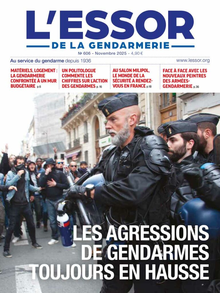 Une du numéro 606 du magazine L’Essor de la Gendarmerie, paru en novembre 2025.