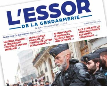 Extrait de la Une du numéro 606 du magazine L’Essor de la Gendarmerie, paru en novembre 2025.