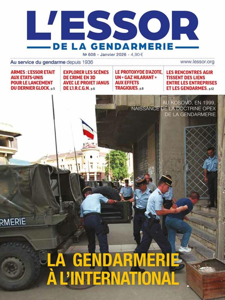 Une du numéro 608 du magazine L’Essor de la Gendarmerie, paru en janvier 2026.