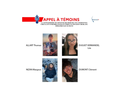 Photos des 4 jeunes issues de l'appel à témoins lancé par la Gendarmerie de l'Aisne.
