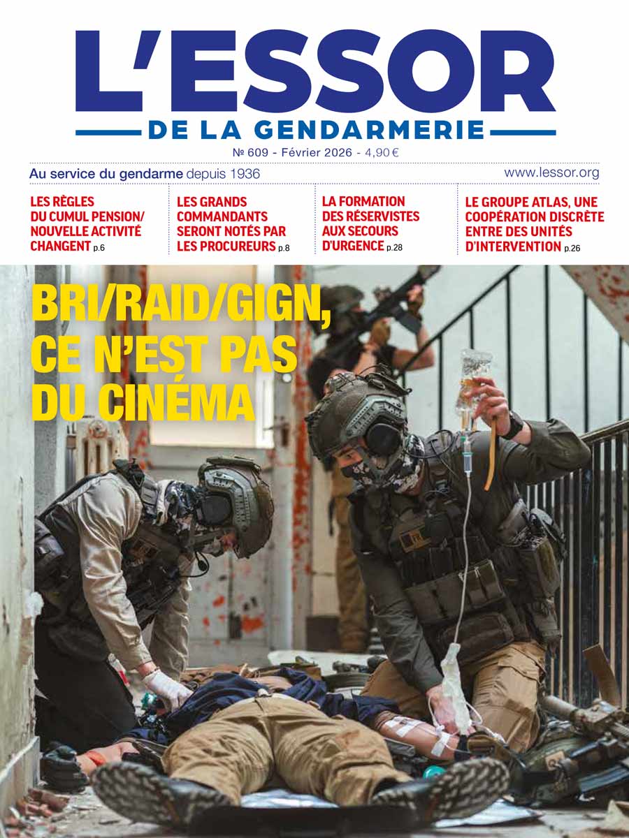 Une du numéro 609 du magazine L’Essor de la Gendarmerie, paru en février 2026.