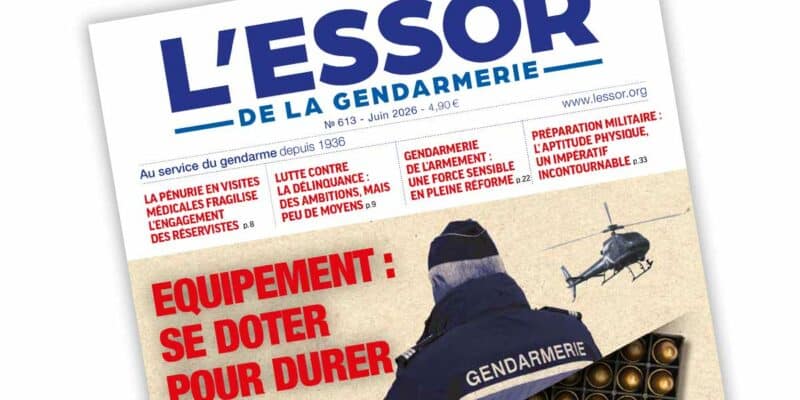 Extrait de la Une du numéro 613 du magazine L’Essor de la Gendarmerie, paru en juin 2026.