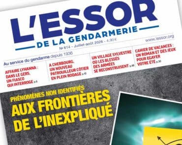 Extrait de la Une du numéro 614 du magazine L’Essor de la Gendarmerie, paru en juillet-août 2026.