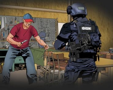 Lors de l'intervention des gendarmes de l'antenne GIGN de Tours, Angelo Garand se cachait dans la remise. (Illustration: A.Lesbats / L'Essor)